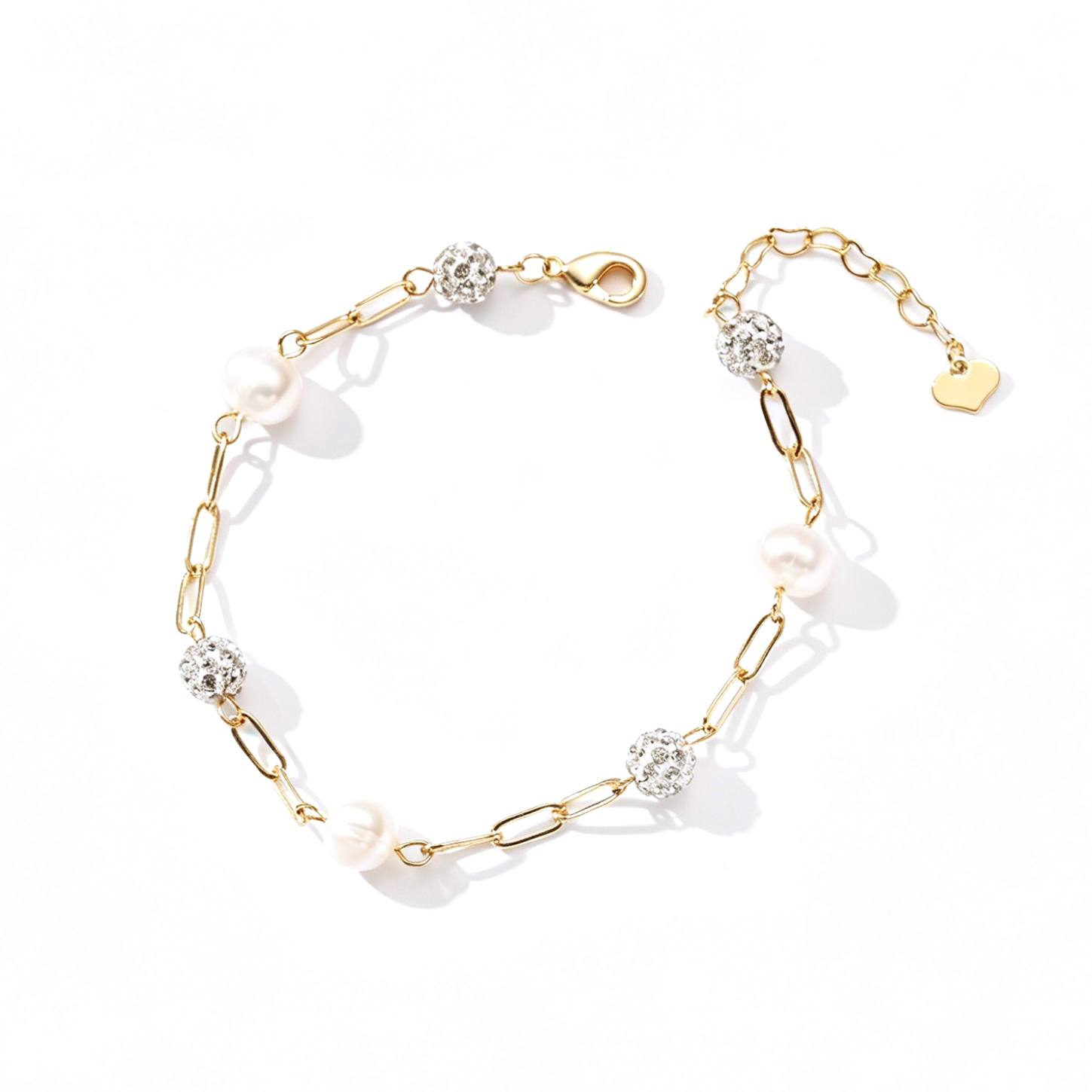 Three-dimensional Geometric Copper Bracelet For Women With 18K Gold Plated Finish And Freshwater Pearl On Paperclip Chain 5