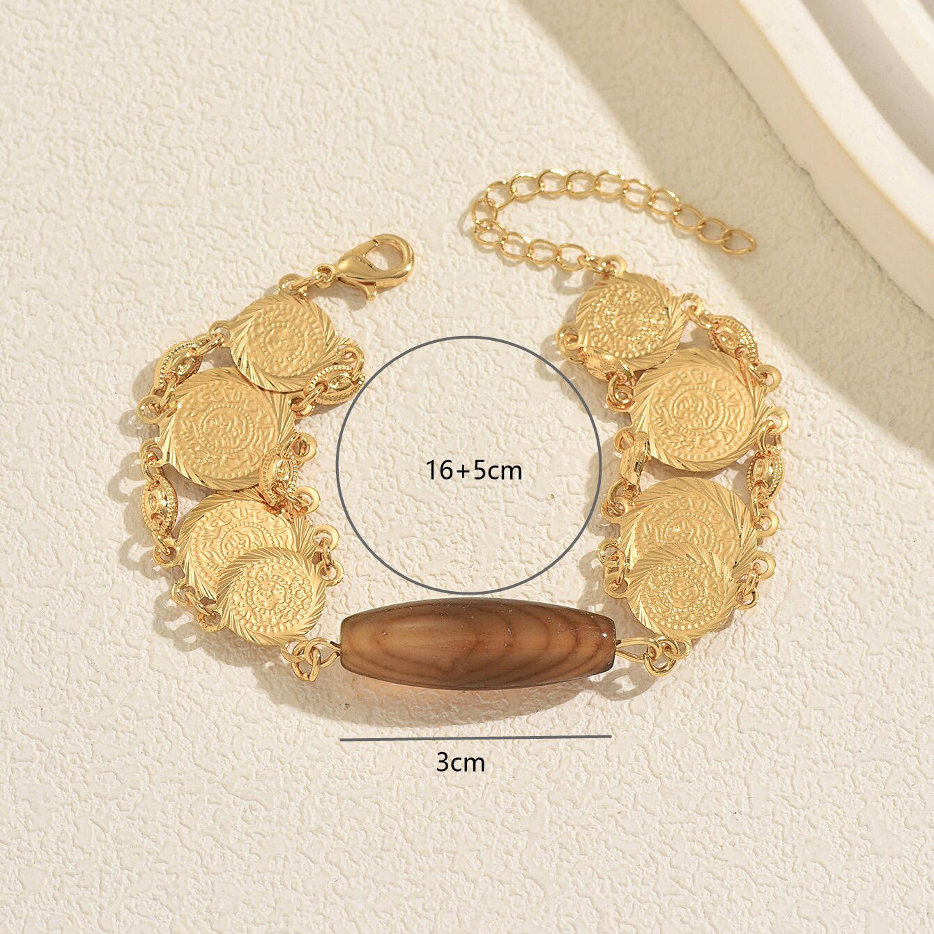 Geometric Copper Bracelet For Women With 18K Real Gold Electroplated Coating 0.03µm Featuring Agate Inlay 5