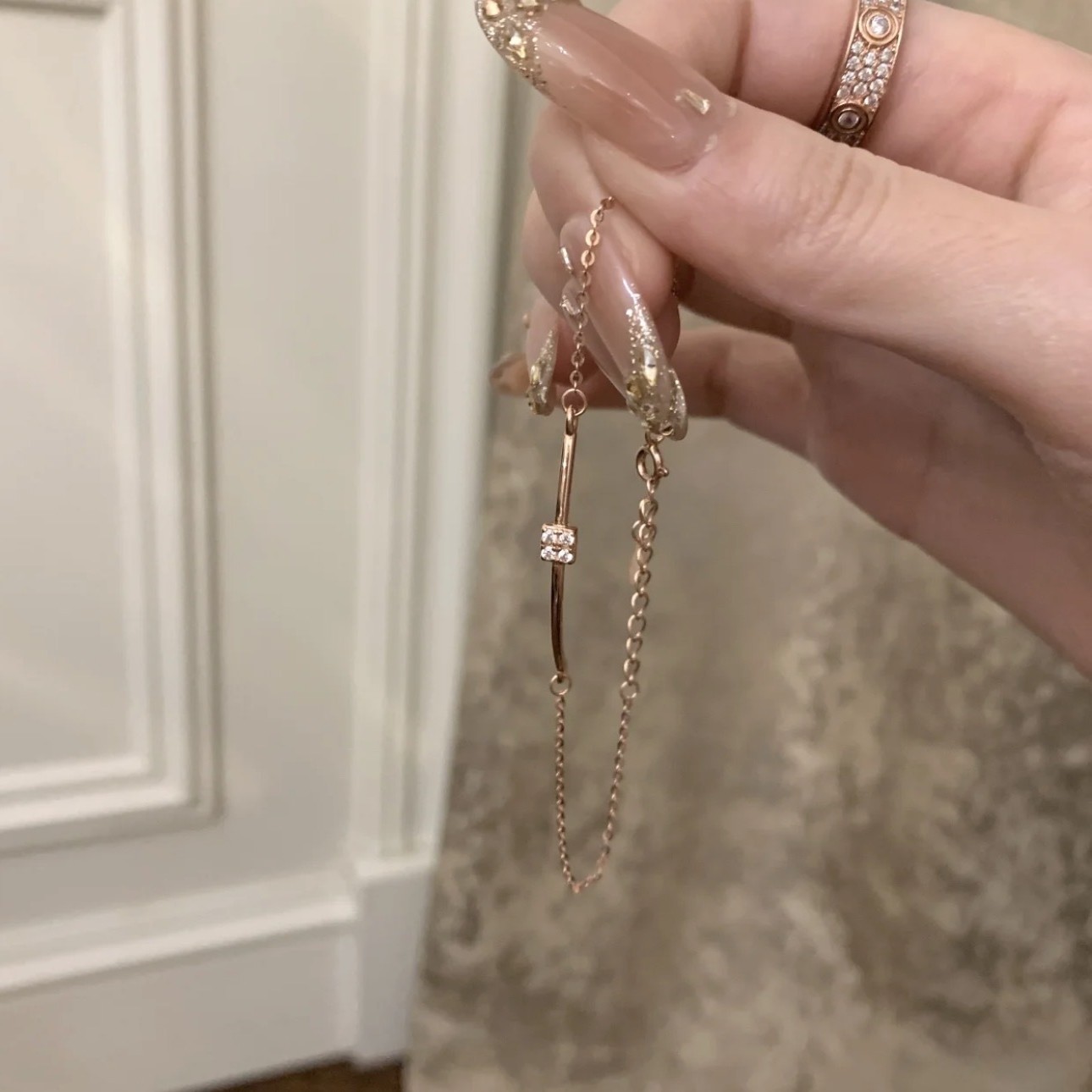 Geometric Copper Bracelet For Women With Rhinestones, Simple Style, Perfect For Business Occasions