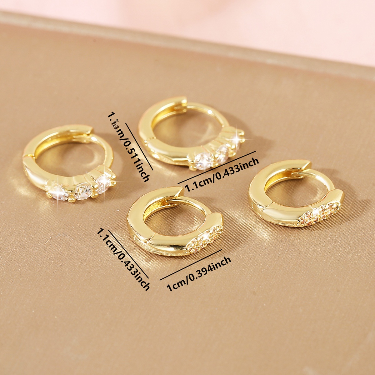 Geometric Copper Earrings For Women With Electroplated Gold Plating And Zircon Inlay, 1 Set 4