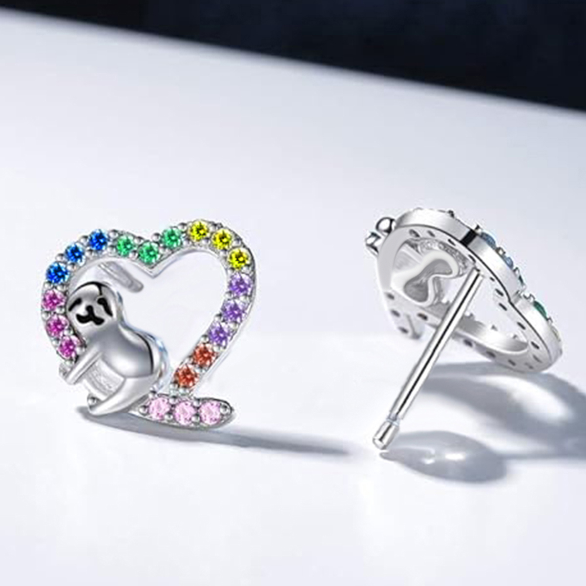 Geometric Copper Stud Earrings With Claw Setting, White K Plated 0.03µm, Inlaid Zircon 2