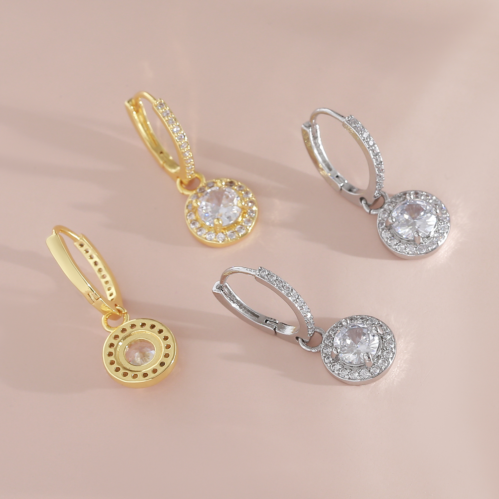 Geometric Drop Earrings For Women With Bezel Setting, PVD Coated Copper, 18K Real Gold Plated, Featuring Zircon Inlay 4