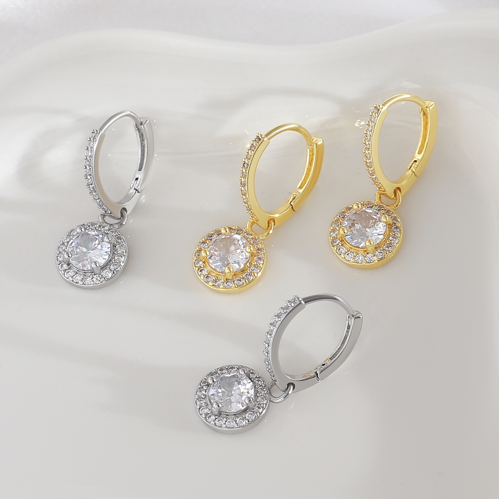 Geometric Drop Earrings For Women With Bezel Setting, PVD Coated Copper, 18K Real Gold Plated, Featuring Zircon Inlay 5