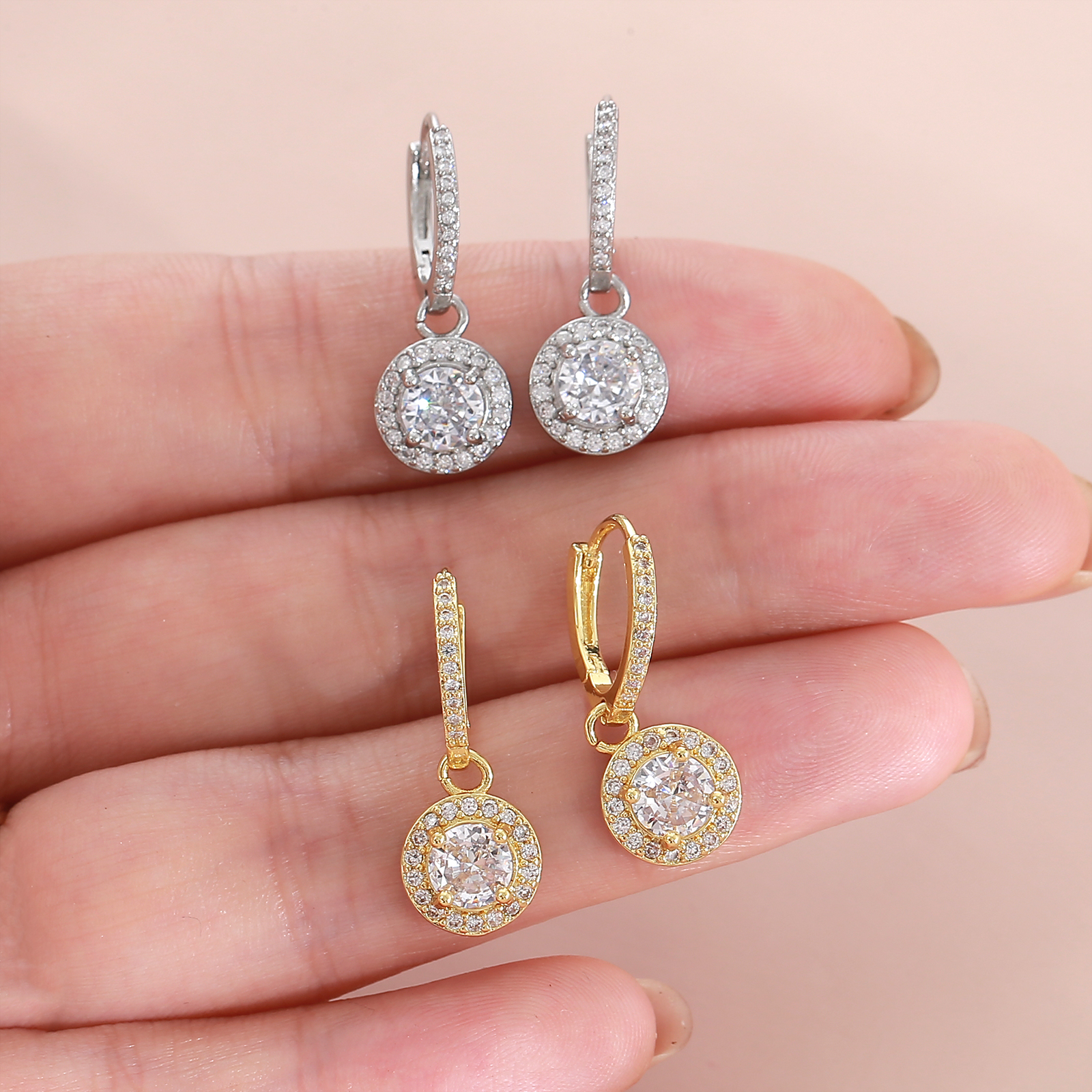 Geometric Drop Earrings For Women With Bezel Setting, PVD Coated Copper, 18K Real Gold Plated, Featuring Zircon Inlay 6