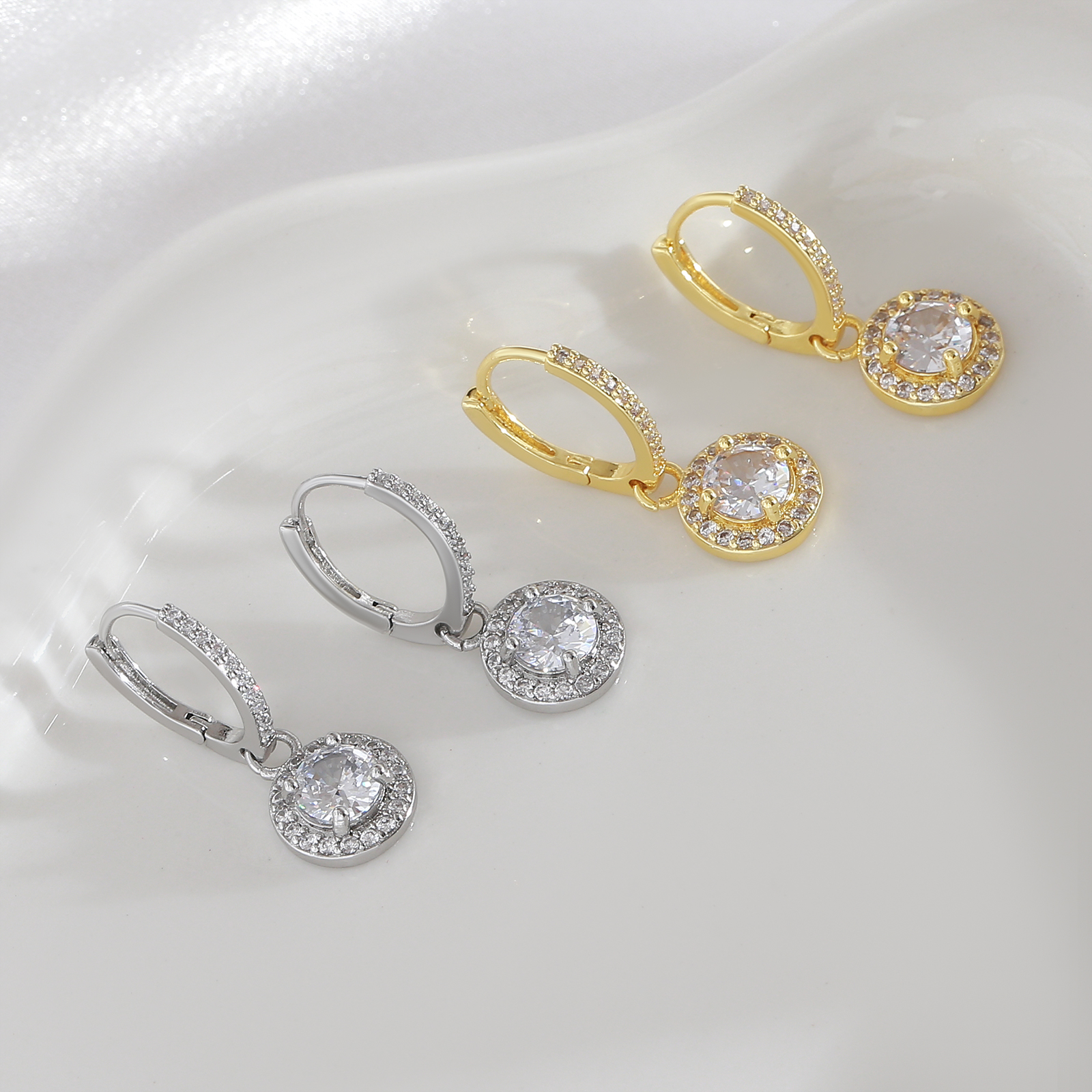 Geometric Drop Earrings For Women With Bezel Setting, PVD Coated Copper, 18K Real Gold Plated, Featuring Zircon Inlay 7
