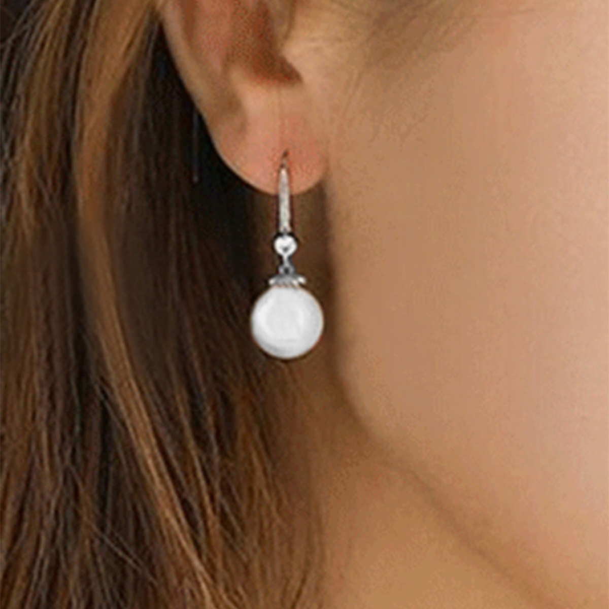 Geometric Drop Earrings For Women With Claw Setting, White K Plated Copper, Water Plating, Featuring Pearl Inlay 4