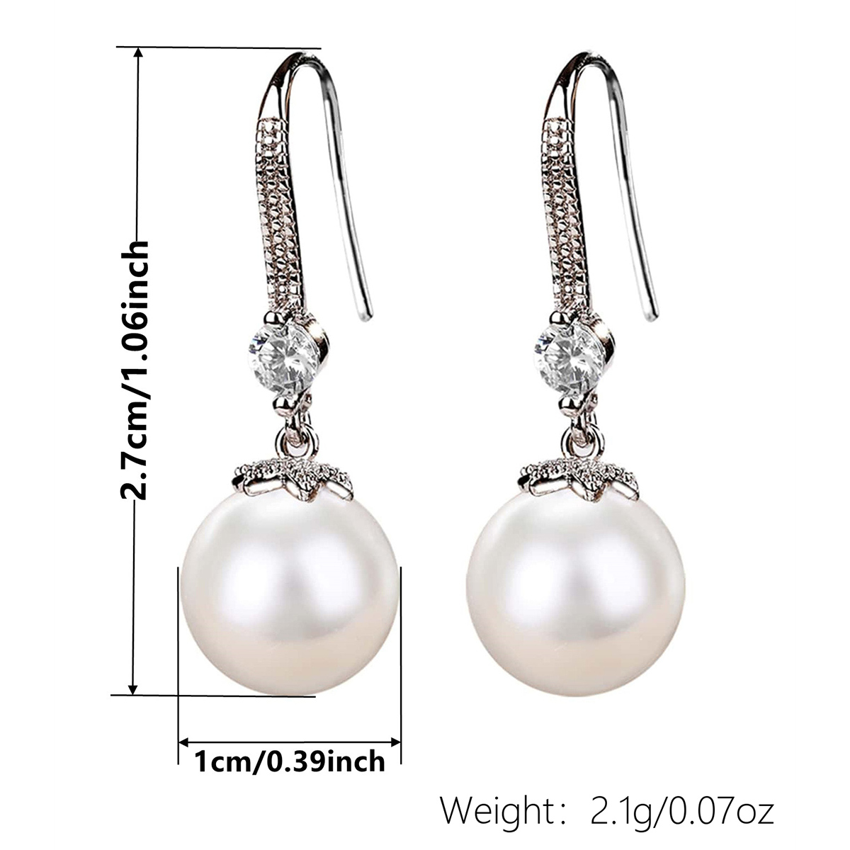 Geometric Drop Earrings For Women With Claw Setting, White K Plated Copper, Water Plating, Featuring Pearl Inlay 5