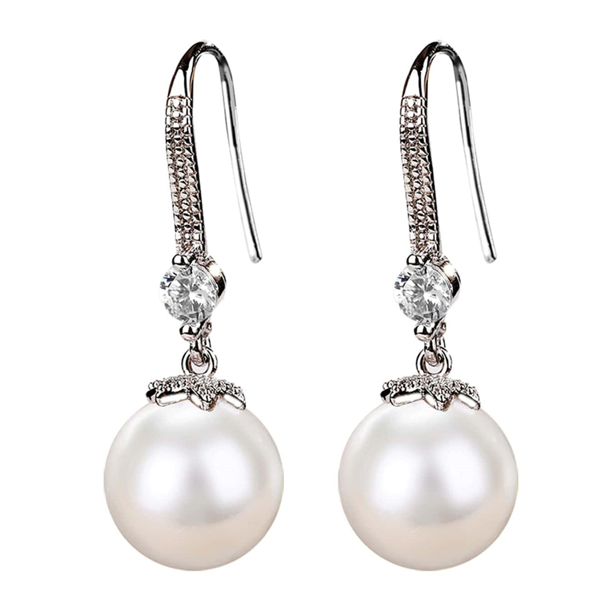 Geometric Drop Earrings For Women With Claw Setting, White K Plated Copper, Water Plating, Featuring Pearl Inlay 6