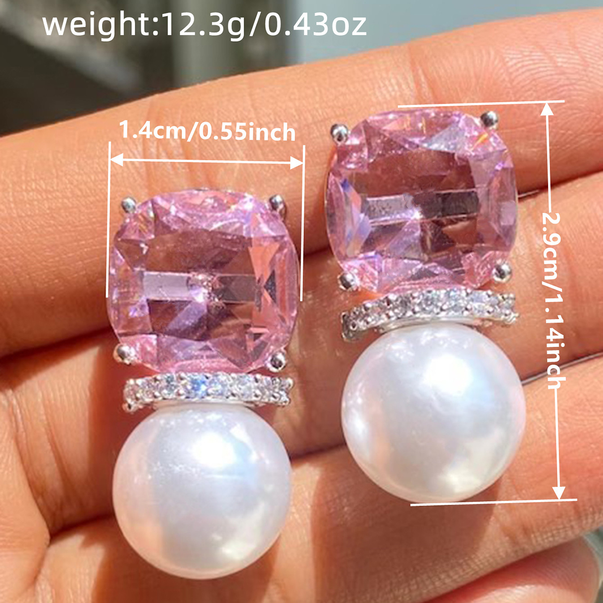 Geometric Drop Earrings With Claw Setting In White K Plated Copper Featuring Zircon And 0.03µm Water Plating Thickness 5