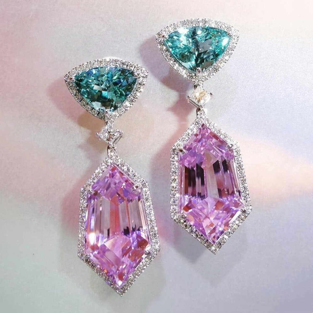 Geometric Drop Earrings For Women With Claw Setting, White K Plated Copper, Water Plating, And Zircon Inlay