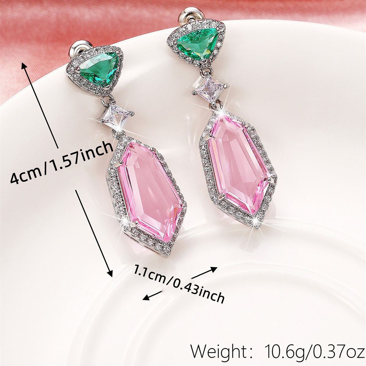 Geometric Drop Earrings For Women With Claw Setting, White K Plated Copper, Water Plating, And Zircon Inlay 5