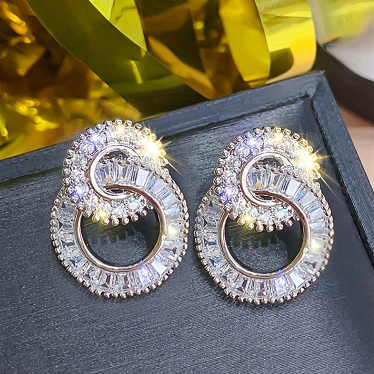 Geometric Drop Earrings For Women With Claw Setting, White K Plated Copper, Water Plating, And Zircon Inlay 2