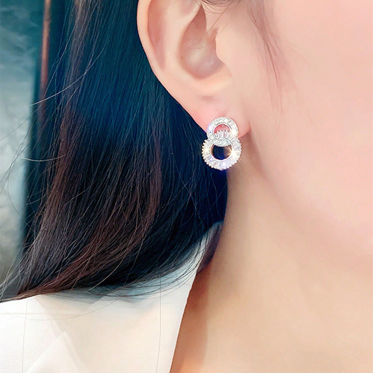 Geometric Drop Earrings For Women With Claw Setting, White K Plated Copper, Water Plating, And Zircon Inlay 3