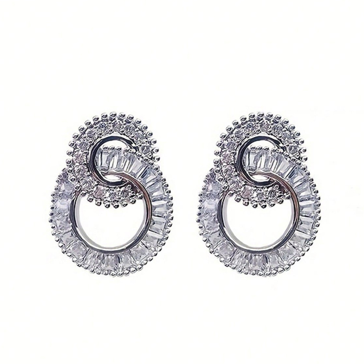 Geometric Drop Earrings For Women With Claw Setting, White K Plated Copper, Water Plating, And Zircon Inlay 6