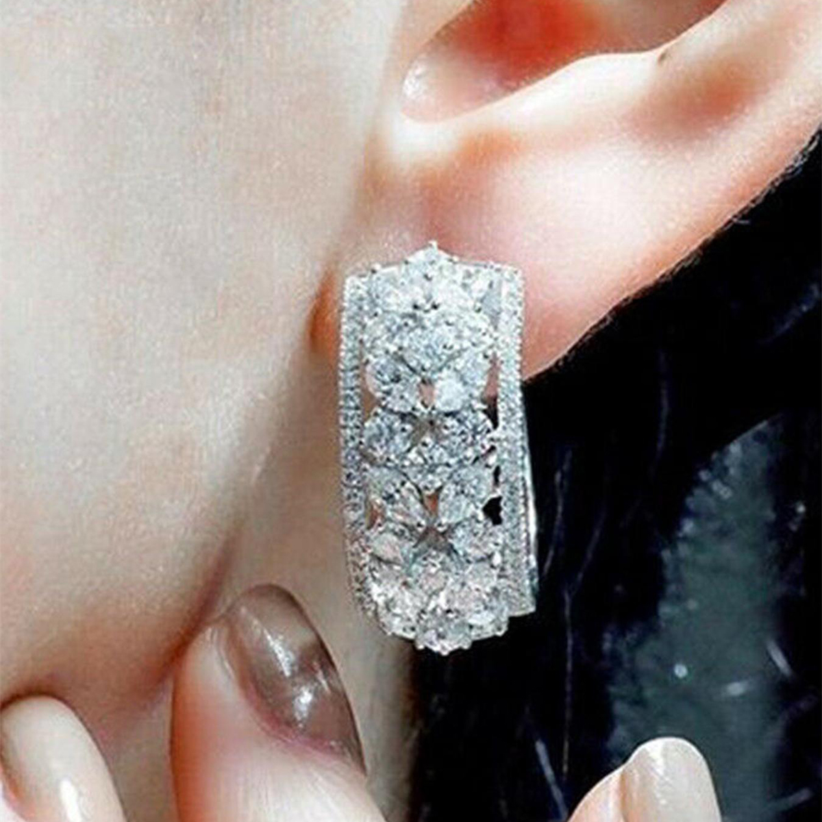 Geometric Drop Earrings For Women With Claw Setting, White K Plated Copper, Water Plating, And Zircon Inlay 4