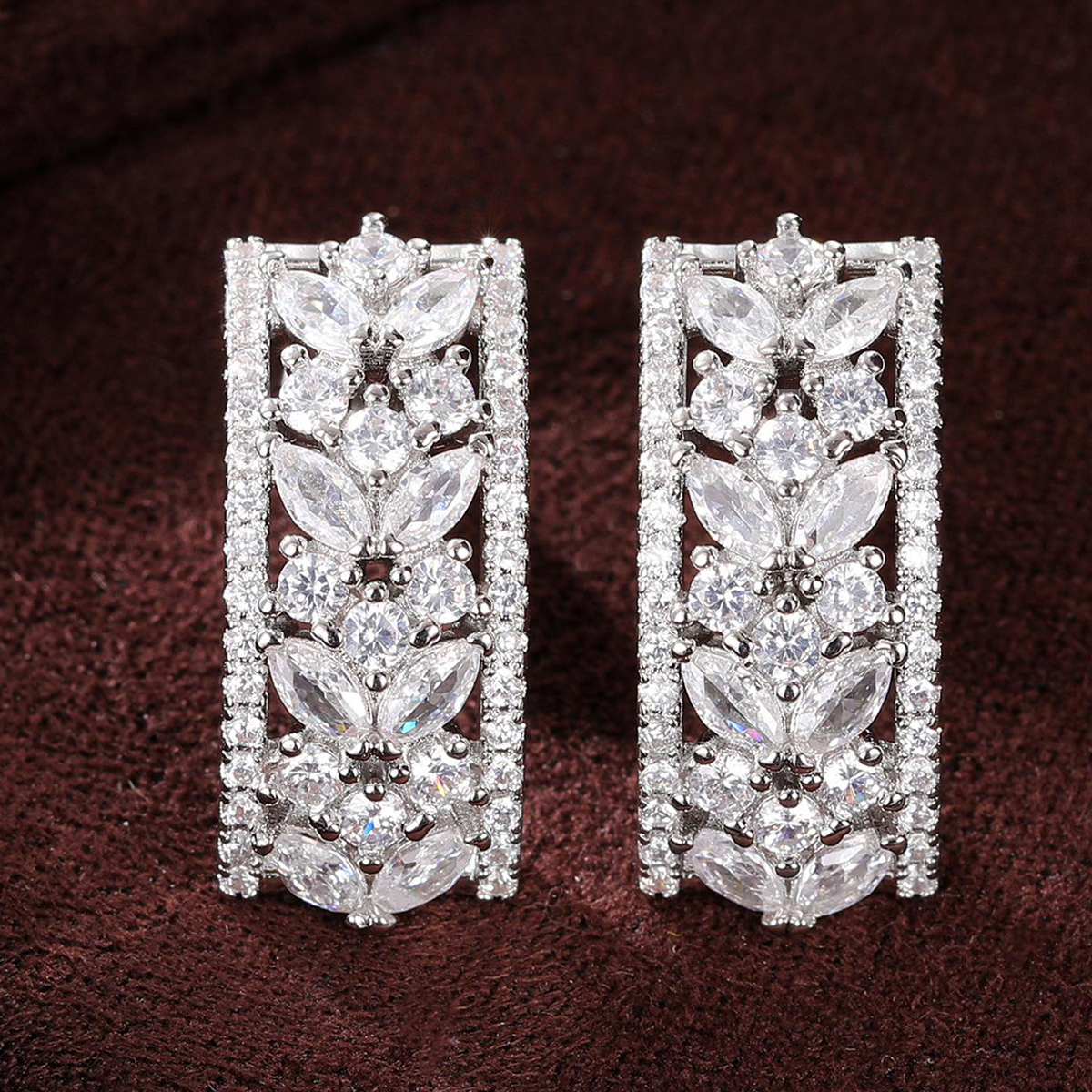 Geometric Drop Earrings For Women With Claw Setting, White K Plated Copper, Water Plating, And Zircon Inlay 5