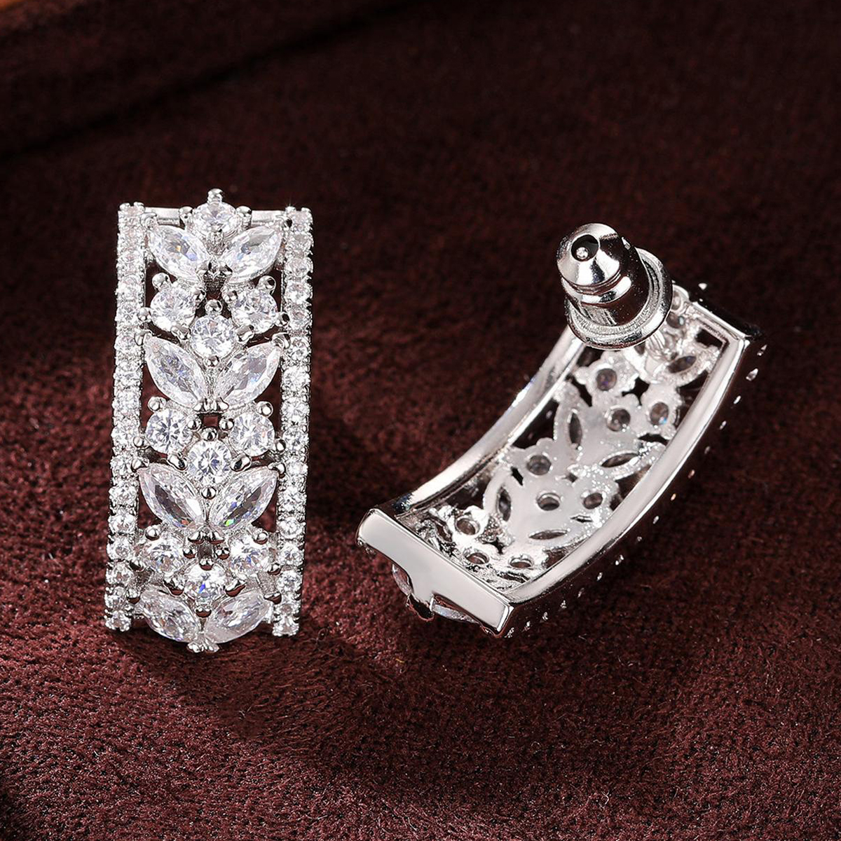 Geometric Drop Earrings For Women With Claw Setting, White K Plated Copper, Water Plating, And Zircon Inlay 8