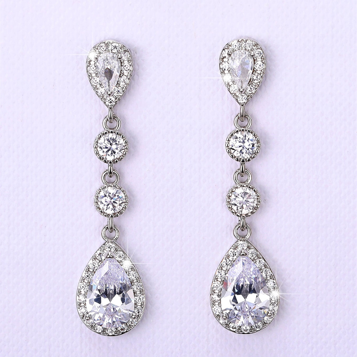 Geometric Drop Earrings For Women With Claw Setting, White K Plated Copper, Water Plating, And Zircon Inlay 5
