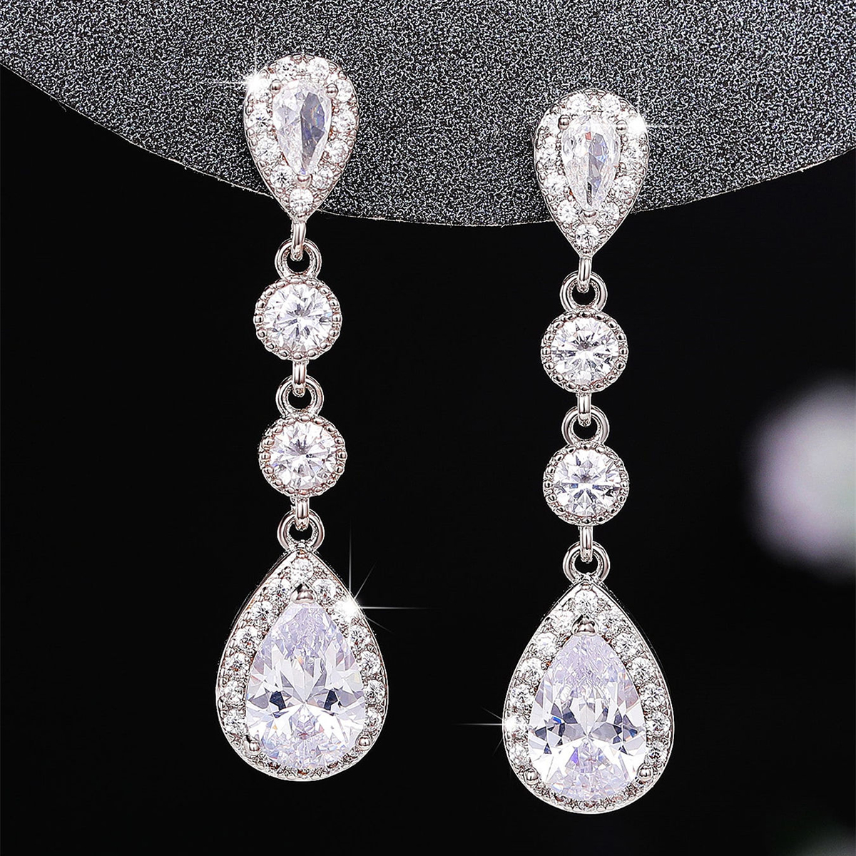 Geometric Drop Earrings For Women With Claw Setting, White K Plated Copper, Water Plating, And Zircon Inlay 6
