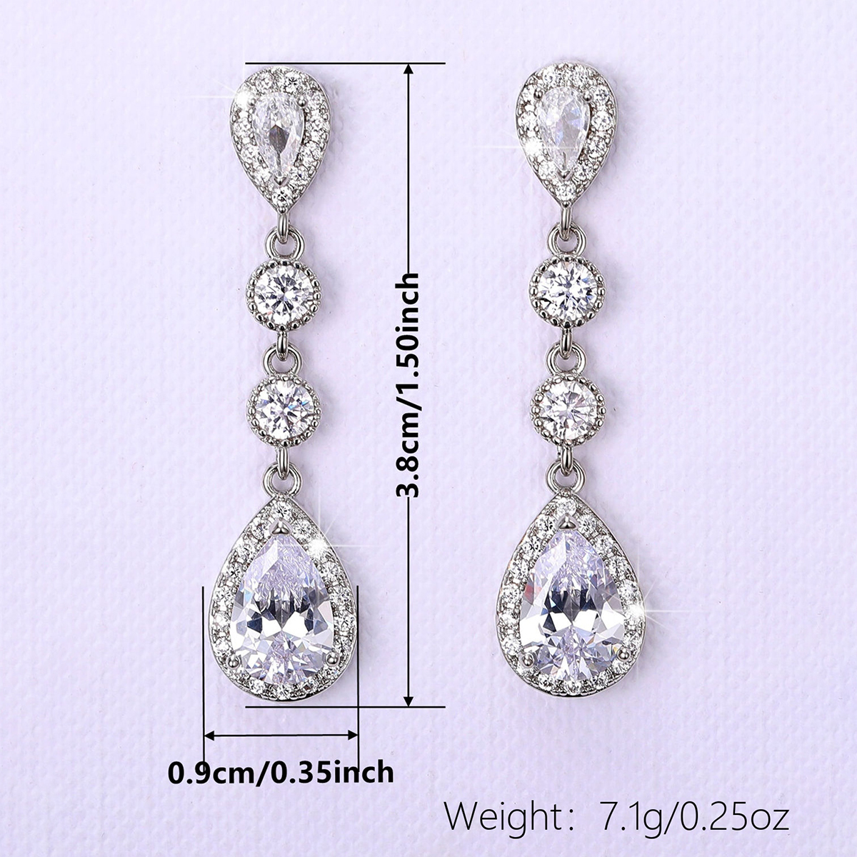 Geometric Drop Earrings For Women With Claw Setting, White K Plated Copper, Water Plating, And Zircon Inlay 7