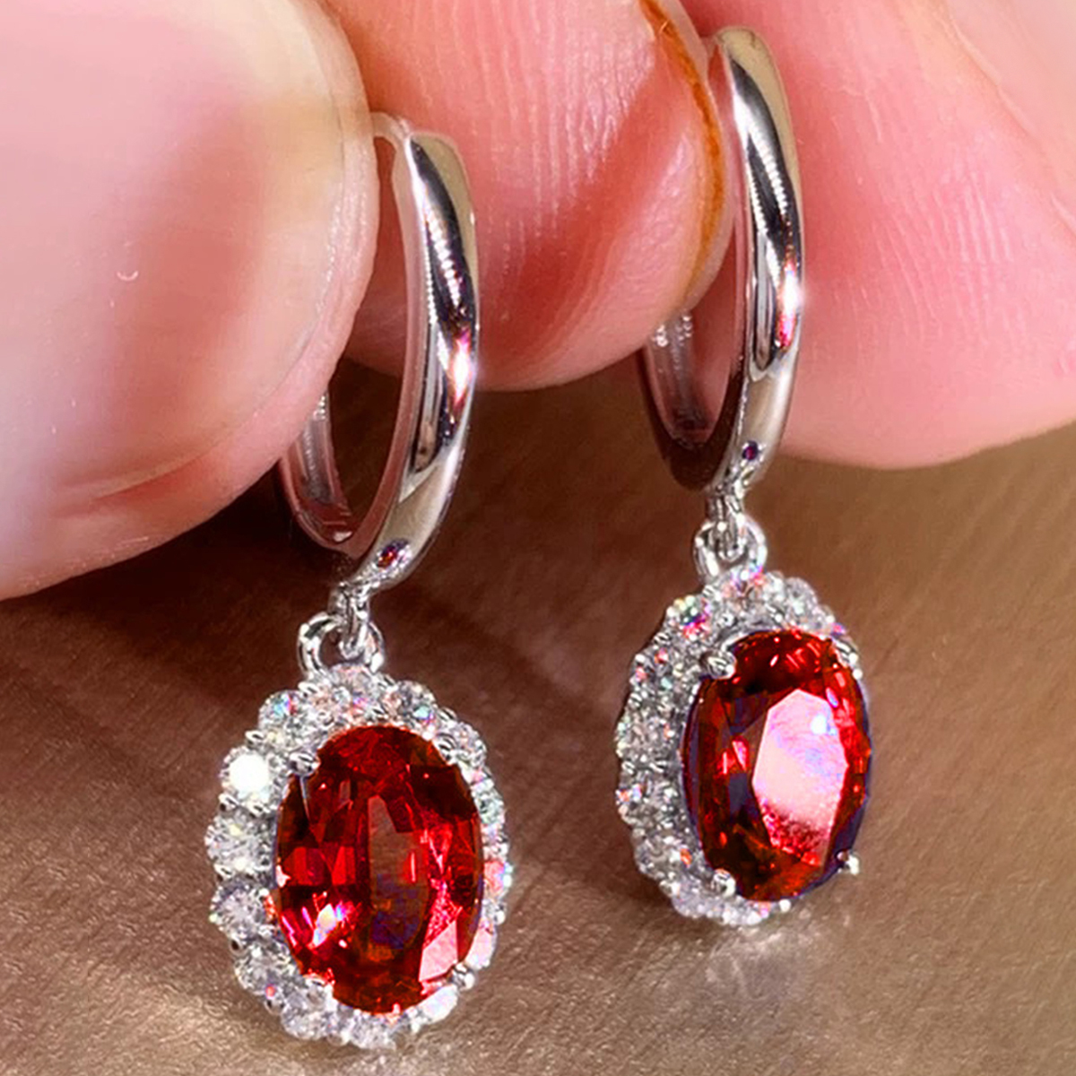 Geometric Drop Earrings For Women With Claw Setting, White K Plated Copper, Water Plating, And Zircon Inlay 4