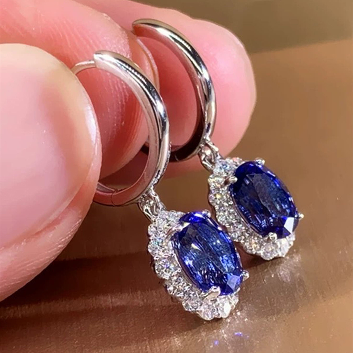 Geometric Drop Earrings For Women With Claw Setting, White K Plated Copper, Water Plating, And Zircon Inlay 5
