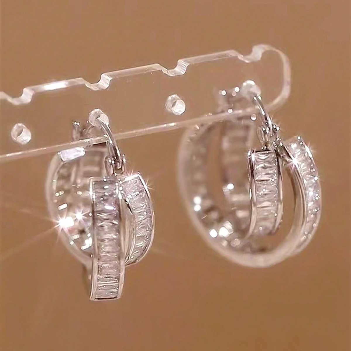 Geometric Drop Earrings For Women With Claw Setting, Copper Base, KC Golden Water Plating, And Zircon Inlay 5