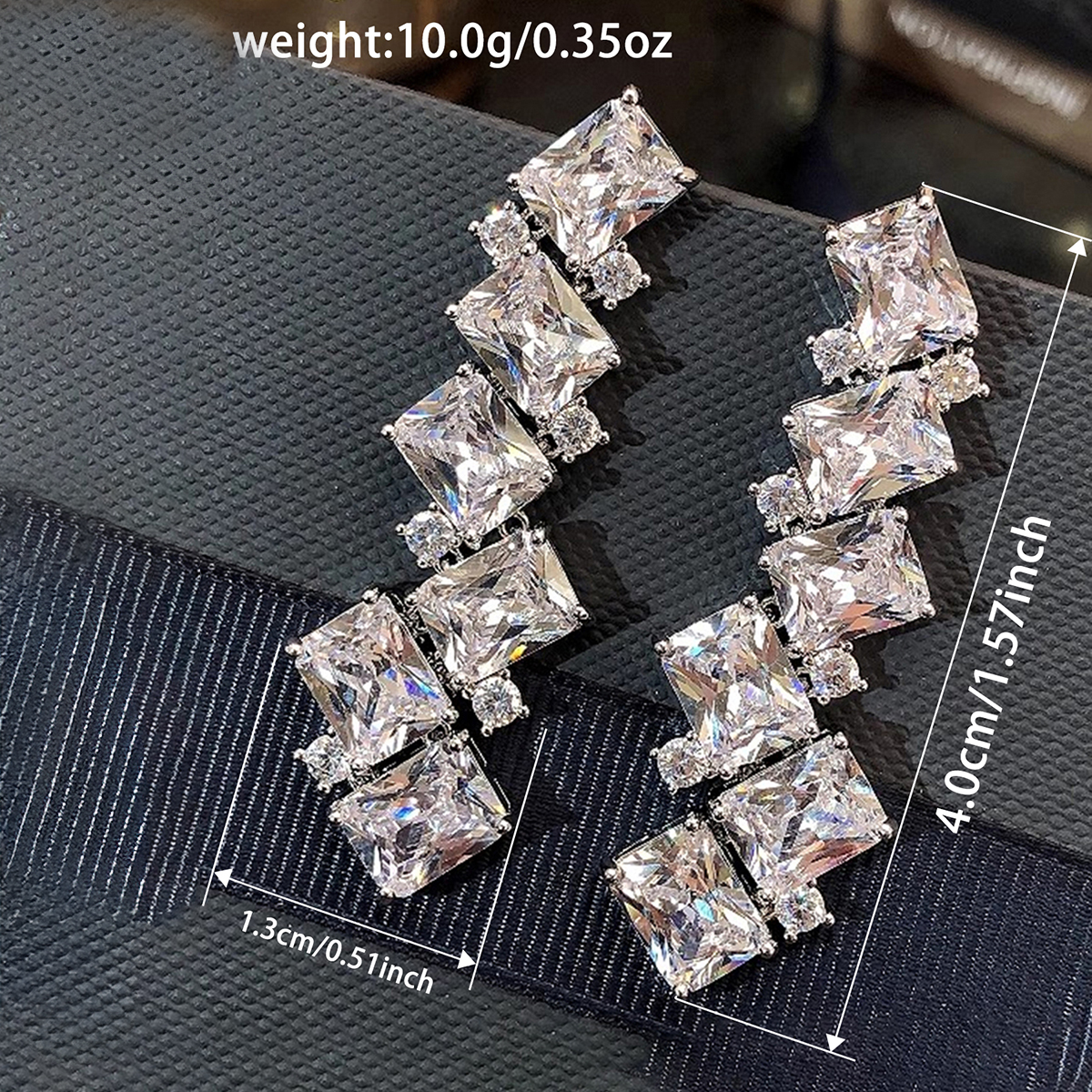 Geometric Drop Earrings For Women With Claw Setting, White K Plated Copper, Water Plating, And Zircon Inlay 4