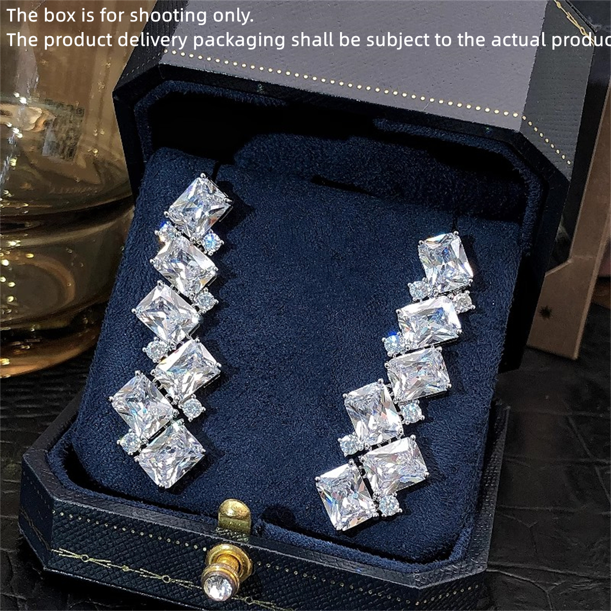 Geometric Drop Earrings For Women With Claw Setting, White K Plated Copper, Water Plating, And Zircon Inlay 6