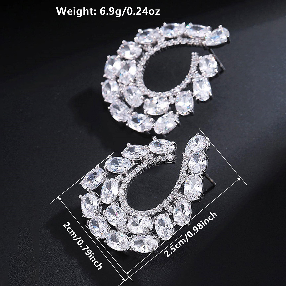 Geometric Drop Earrings For Women With Claw Setting, White K Plated Copper, Water Plating, And Zircon Inlay 3