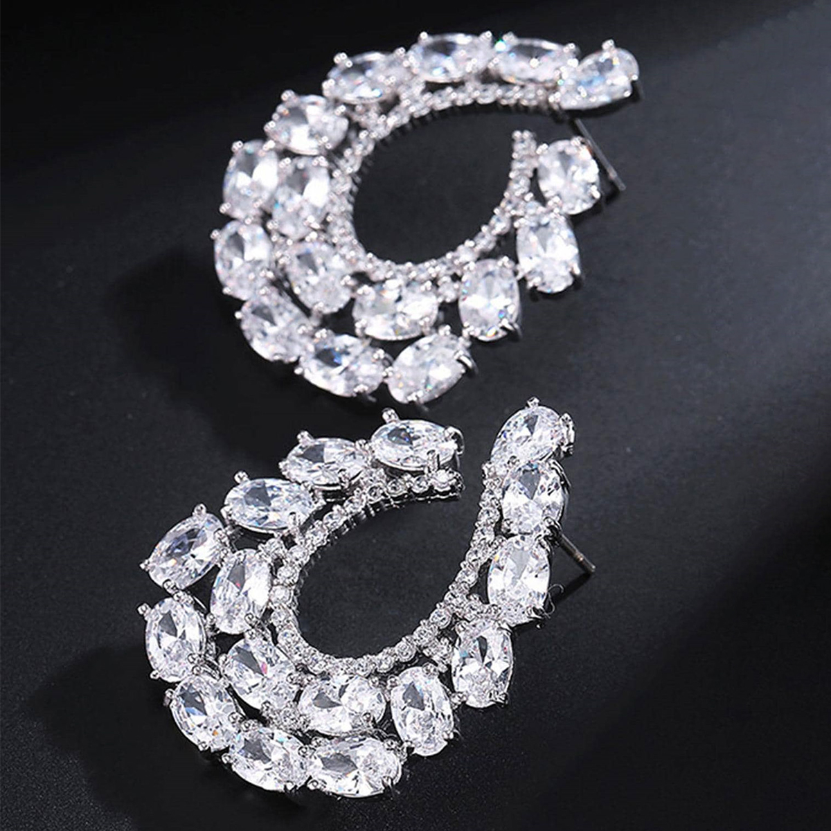 Geometric Drop Earrings For Women With Claw Setting, White K Plated Copper, Water Plating, And Zircon Inlay 4