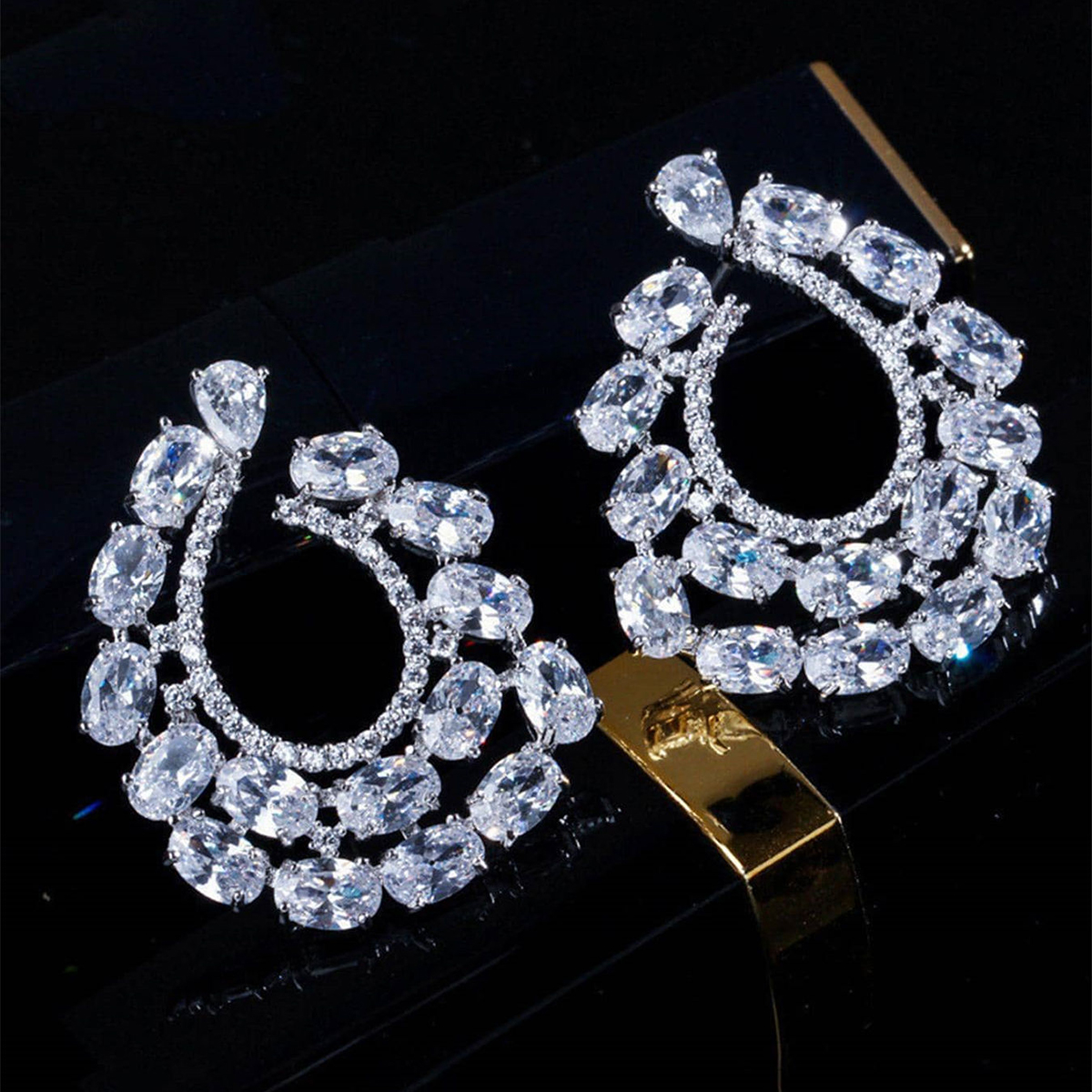 Geometric Drop Earrings For Women With Claw Setting, White K Plated Copper, Water Plating, And Zircon Inlay 5