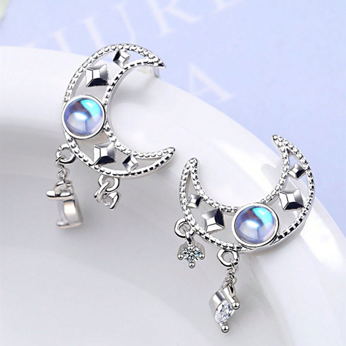 Geometric Drop Earrings For Women With Claw Setting, White K Plated Copper, Water Plating, And Zircon Inlay 2