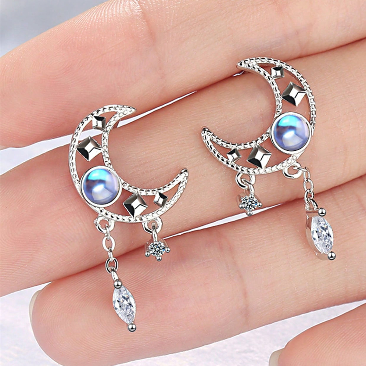 Geometric Drop Earrings For Women With Claw Setting, White K Plated Copper, Water Plating, And Zircon Inlay 4
