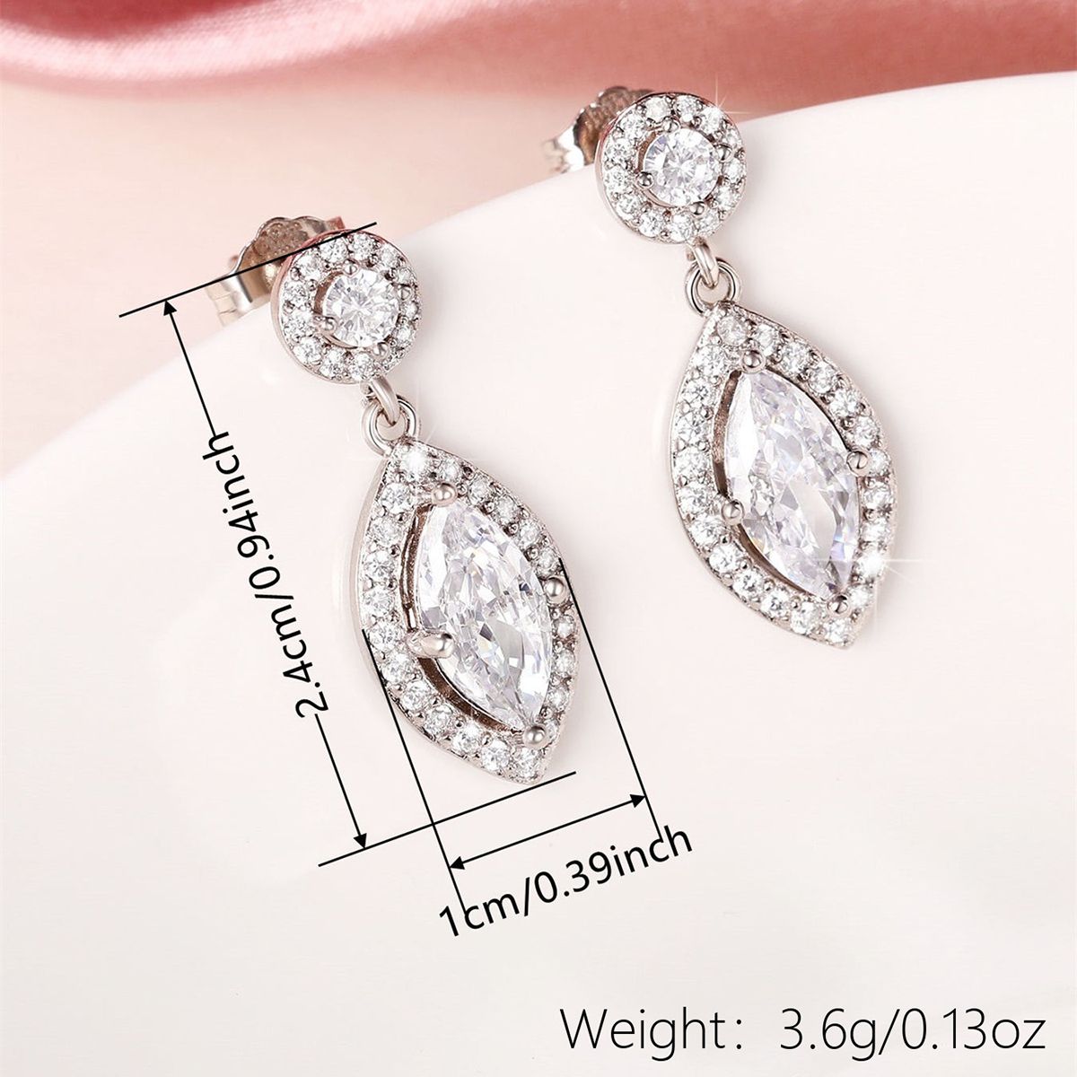 Geometric Drop Earrings For Women With Claw Setting, White K Plated Copper, And Zircon Inlay Featuring Water Plating 4