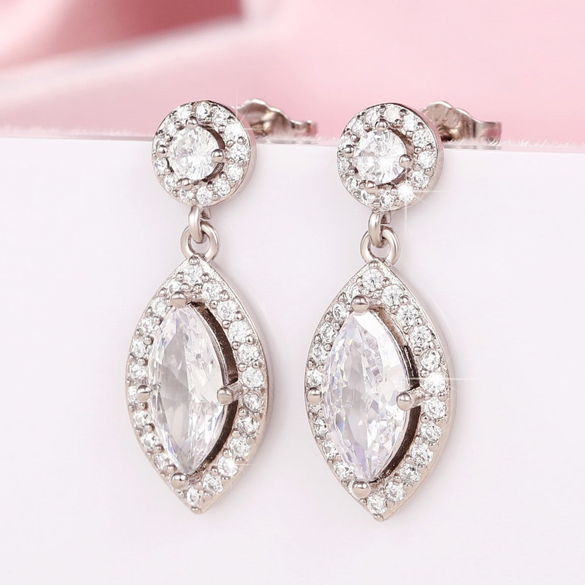 Geometric Drop Earrings For Women With Claw Setting, White K Plated Copper, And Zircon Inlay Featuring Water Plating 5