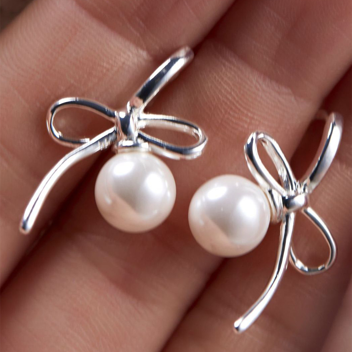 Three-dimensional Geometric Drop Earrings In Copper With White K Water Plating And 0.03µm Thickness Featuring Pearl Inlay