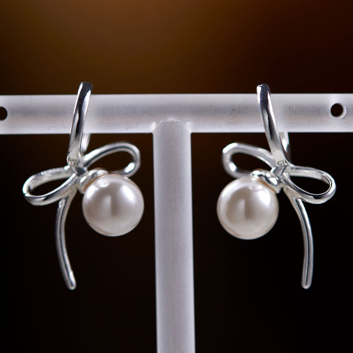 Three-dimensional Geometric Drop Earrings In Copper With White K Water Plating And 0.03µm Thickness Featuring Pearl Inlay 4