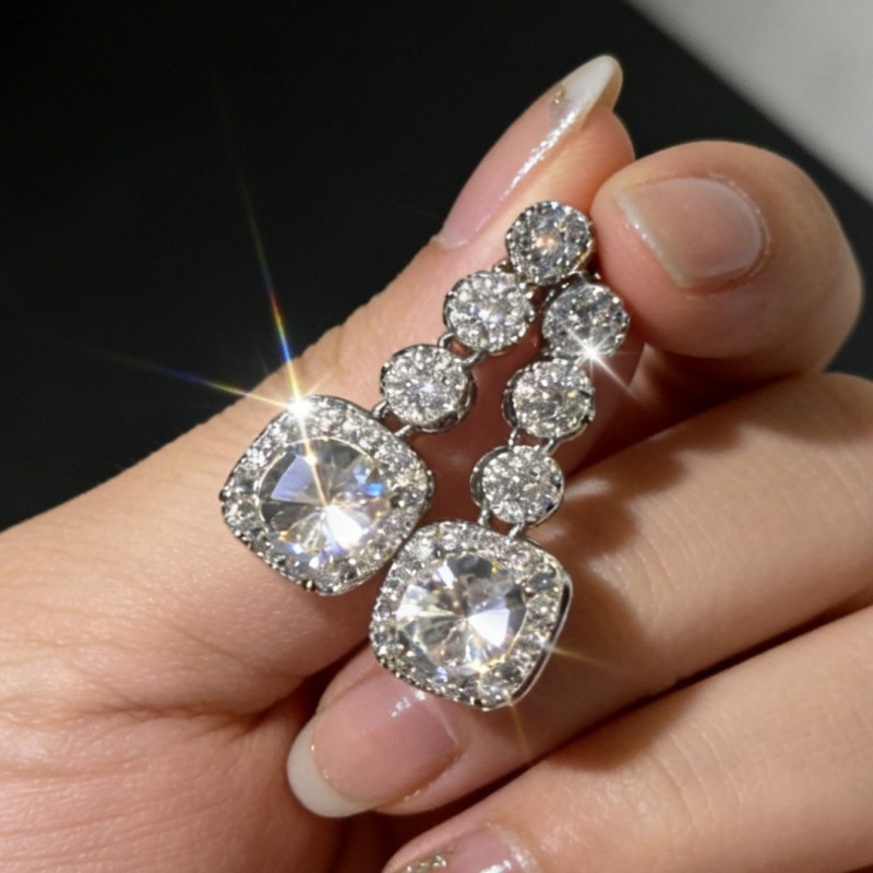 Geometric Electroplated White K Plated Copper Stud Earrings For Women With Rhinestone Inlay 5