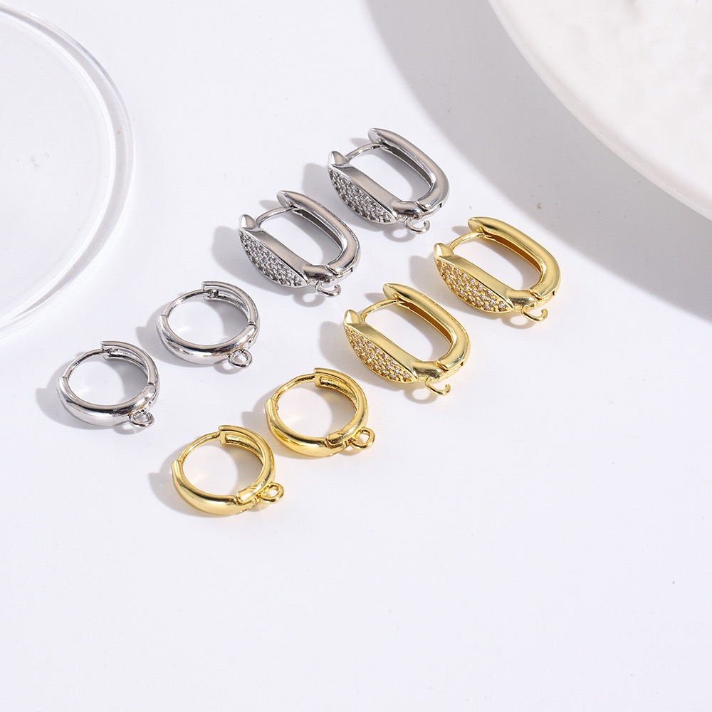 Three-dimensional Geometric Ear Hook For Women, Copper Material With Golden Water Plating And Zircon Inlay