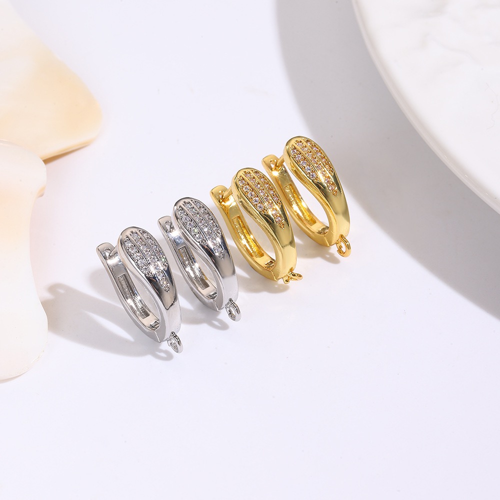 Three-dimensional Geometric Ear Hook For Women, Copper Material With Golden Water Plating And Zircon Inlay 2