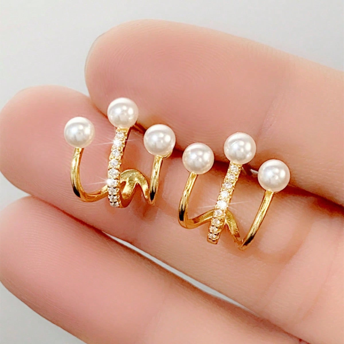 Geometric Earrings For Women With Claw Setting, Water Plated Copper, And KC Golden Plated Finish Featuring Pearl Inlay