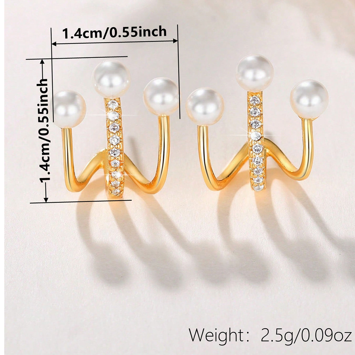 Geometric Earrings For Women With Claw Setting, Water Plated Copper, And KC Golden Plated Finish Featuring Pearl Inlay 2