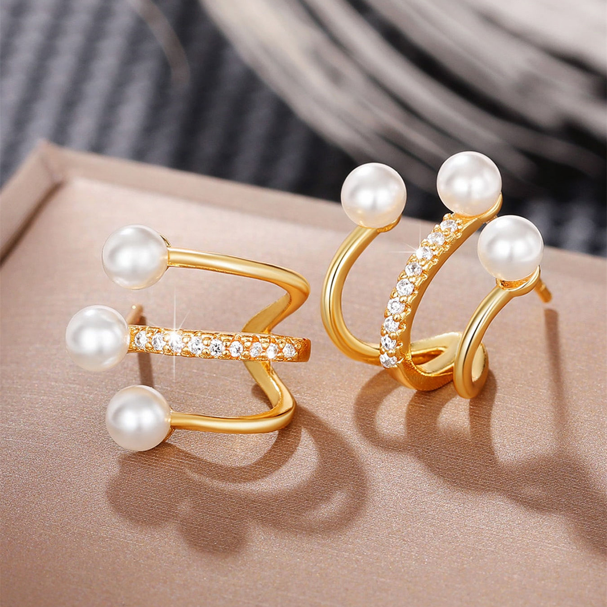 Geometric Earrings For Women With Claw Setting, Water Plated Copper, And KC Golden Plated Finish Featuring Pearl Inlay 7