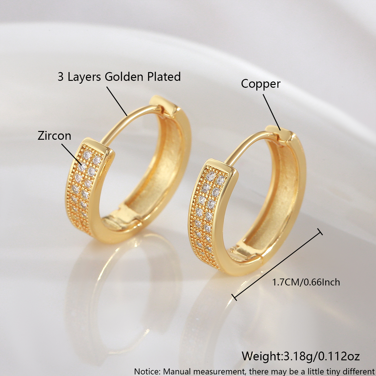 Geometric Earrings For Women With Claw Setting, PVD Coated Copper, 18K Real Gold Plated Featuring Zircon Inlay 2