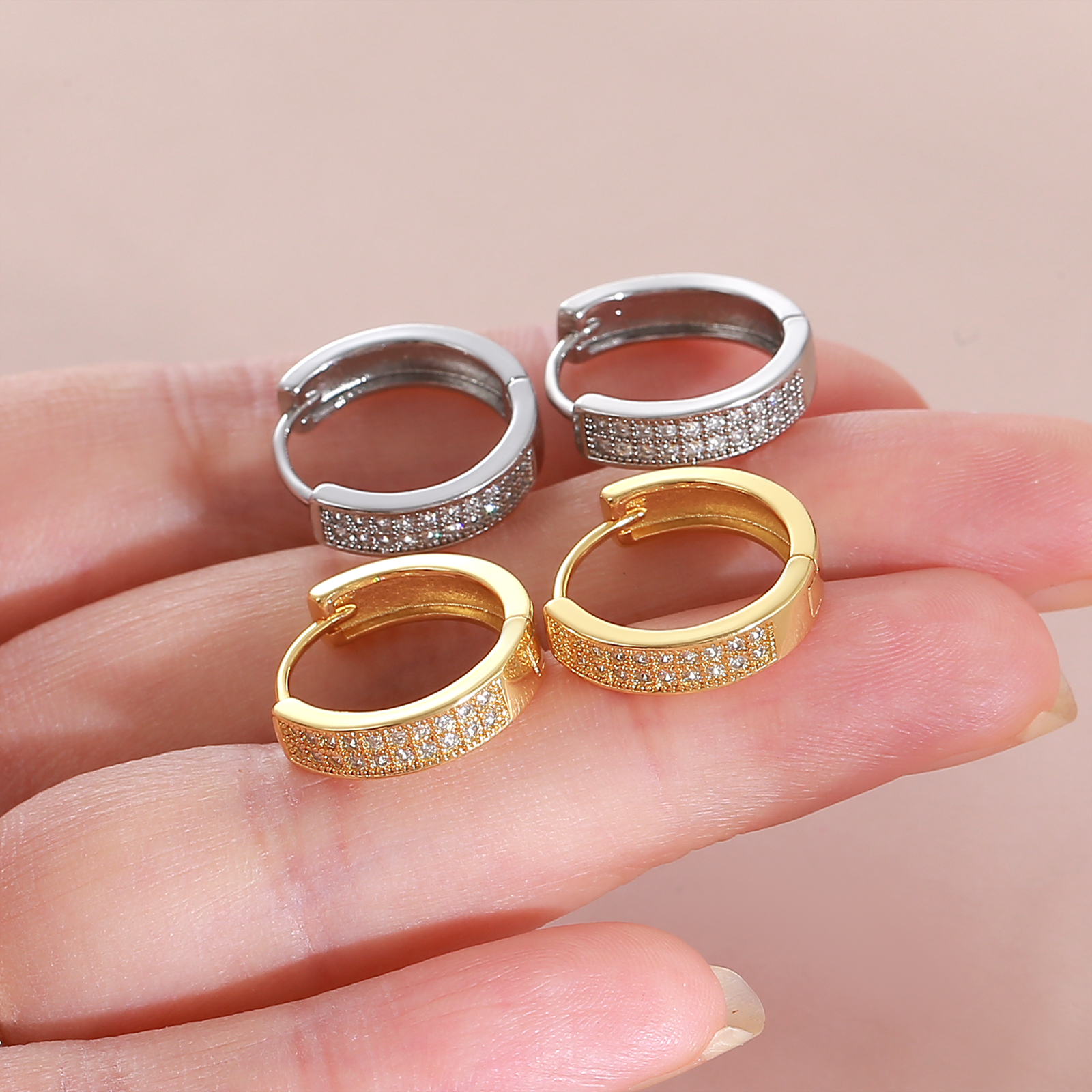 Geometric Earrings For Women With Claw Setting, PVD Coated Copper, 18K Real Gold Plated Featuring Zircon Inlay 6