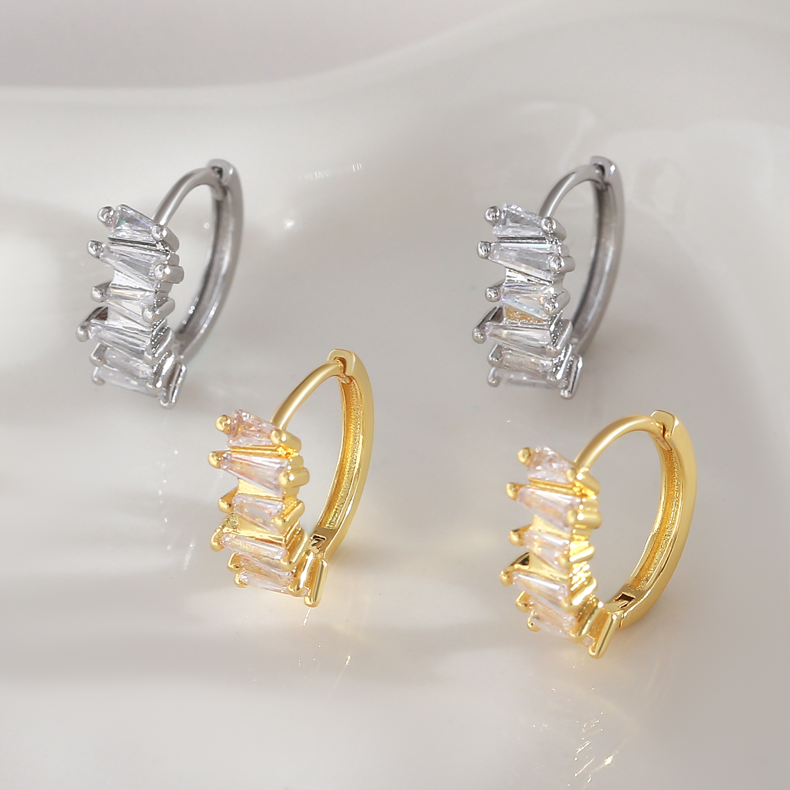 Geometric Earrings For Women With Claw Setting, PVD Coated Copper, 18K Real Gold Plated Featuring Zircon Inlay