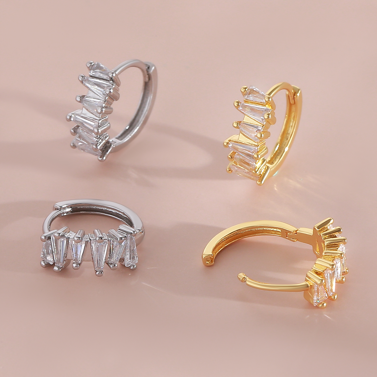 Geometric Earrings For Women With Claw Setting, PVD Coated Copper, 18K Real Gold Plated Featuring Zircon Inlay 4