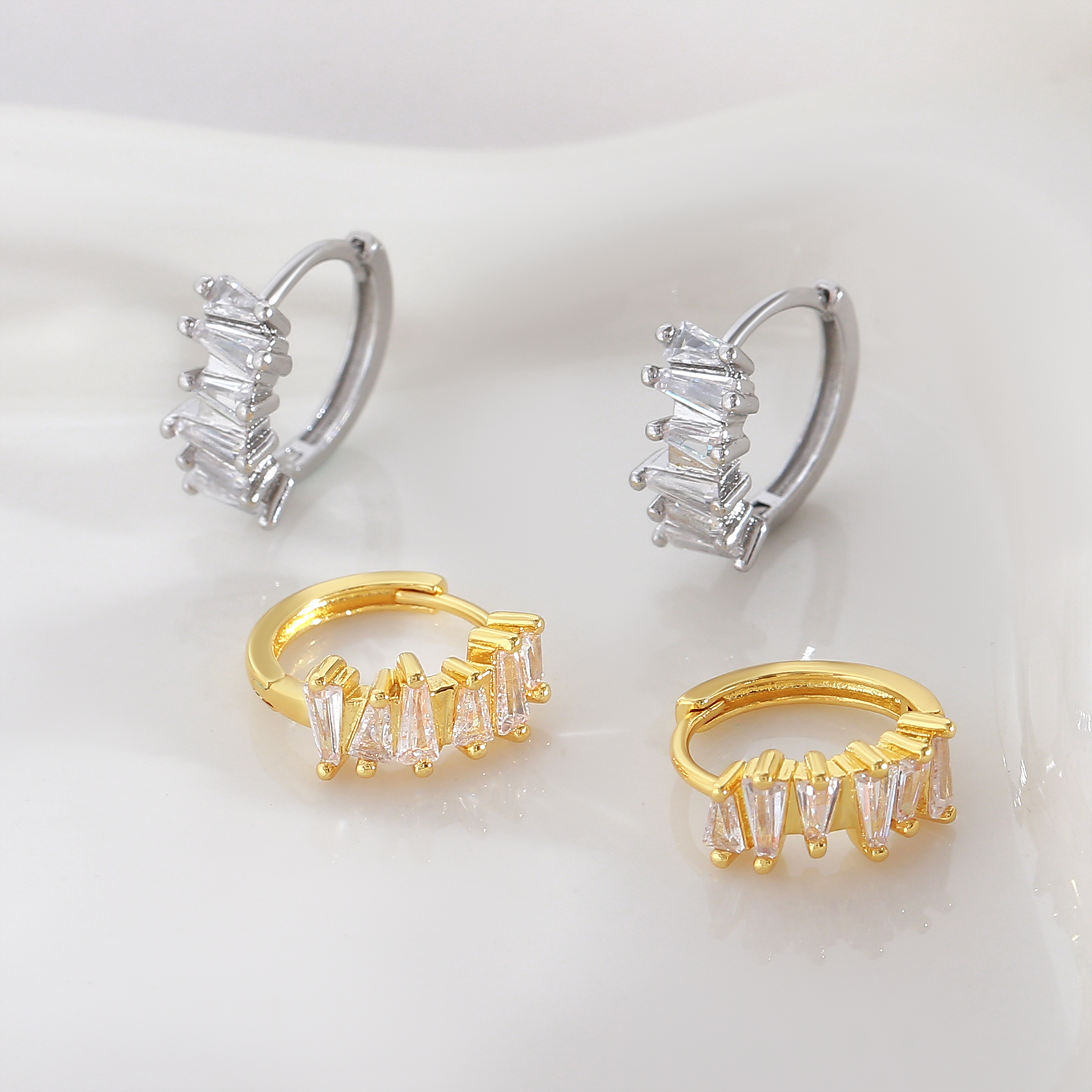 Geometric Earrings For Women With Claw Setting, PVD Coated Copper, 18K Real Gold Plated Featuring Zircon Inlay 5