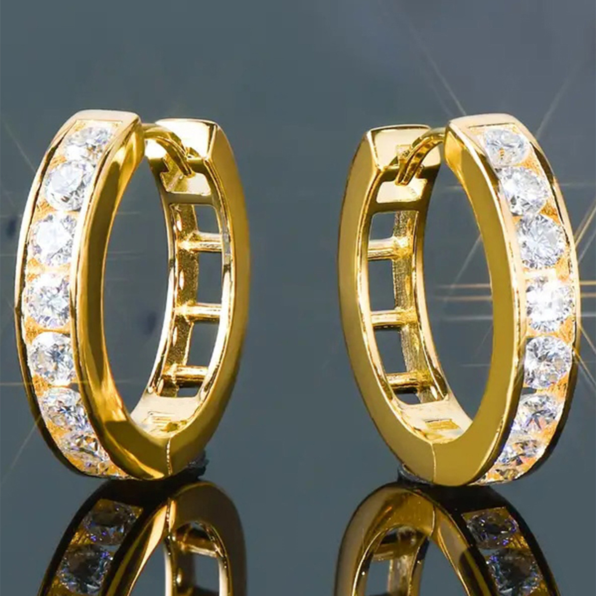 Geometric Earrings For Women With Claw Setting, Copper Material, KC Golden Water Plating, And Zircon Inlay